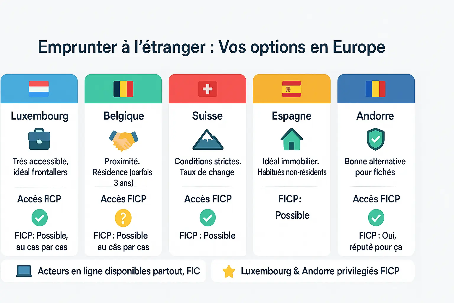 Carte illustrée des options de prêt en Europe pour les résidents français