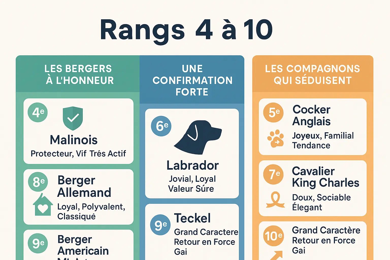 Classement des races de chiens en France 2025 - Rangs 4 à 10
