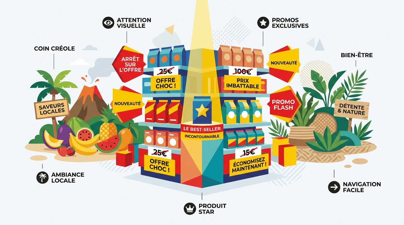 Infographie des stratégies pour captiver l'attention des clients en magasin à La Réunion