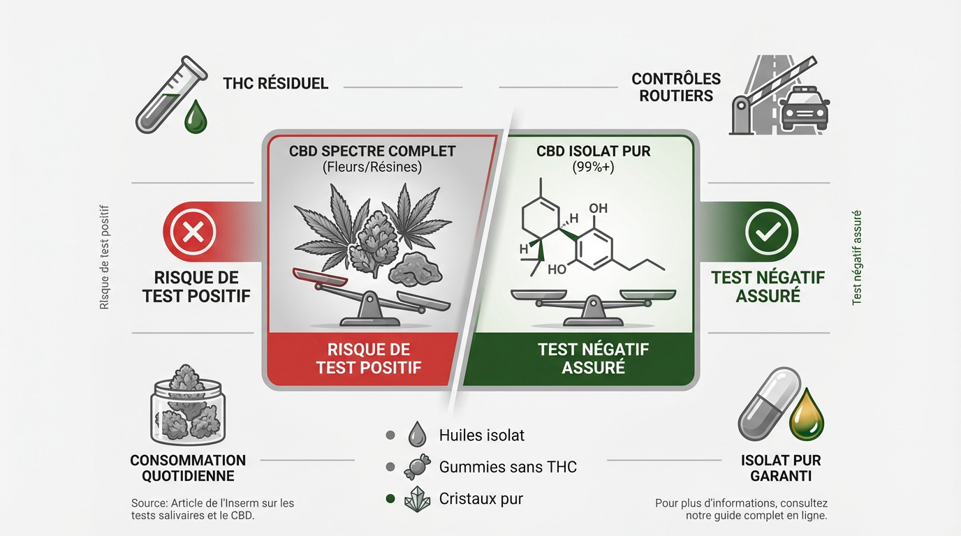 Comparaison entre risque de test positif au THC et sécurité du CBD sans THC