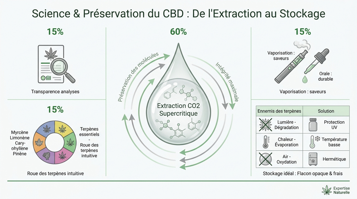 Processus scientifique d'extraction au CO2 et stockage des produits CBD