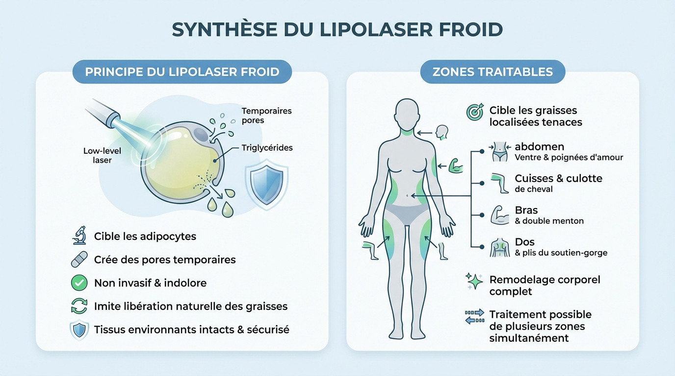 Schéma explicatif du fonctionnement du lipolaser froid sur les cellules graisseuses
