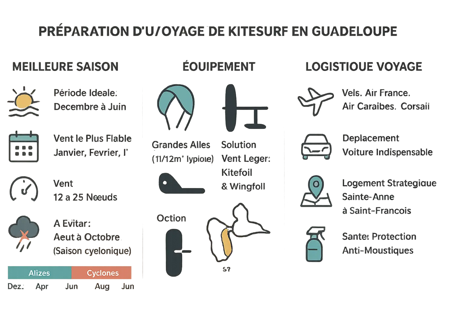 Préparation kitesurf Guadeloupe saison équipement logistique
