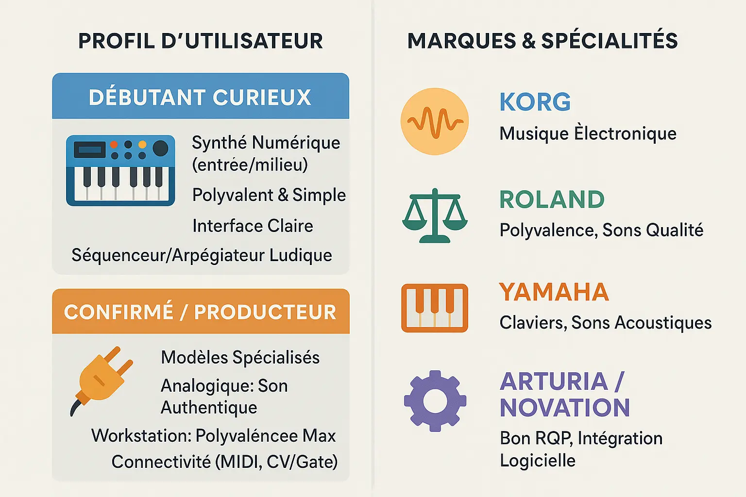 Synthétiseurs de différentes marques et formats