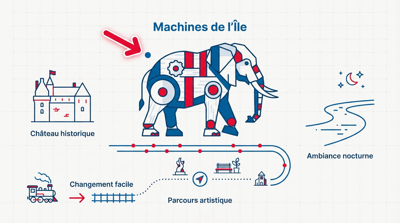 Éléphant géant des Machines de l'Île devant le patrimoine nantais
