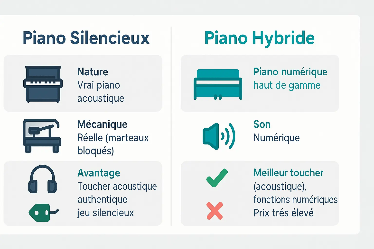 Comparaison piano silencieux vs hybride