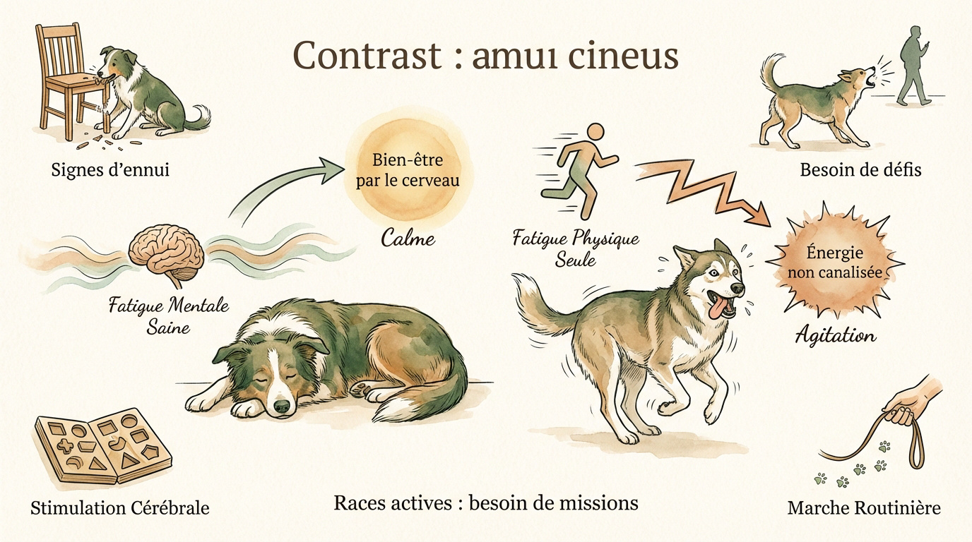 Fatigue physique vs fatigue mentale chez le chien