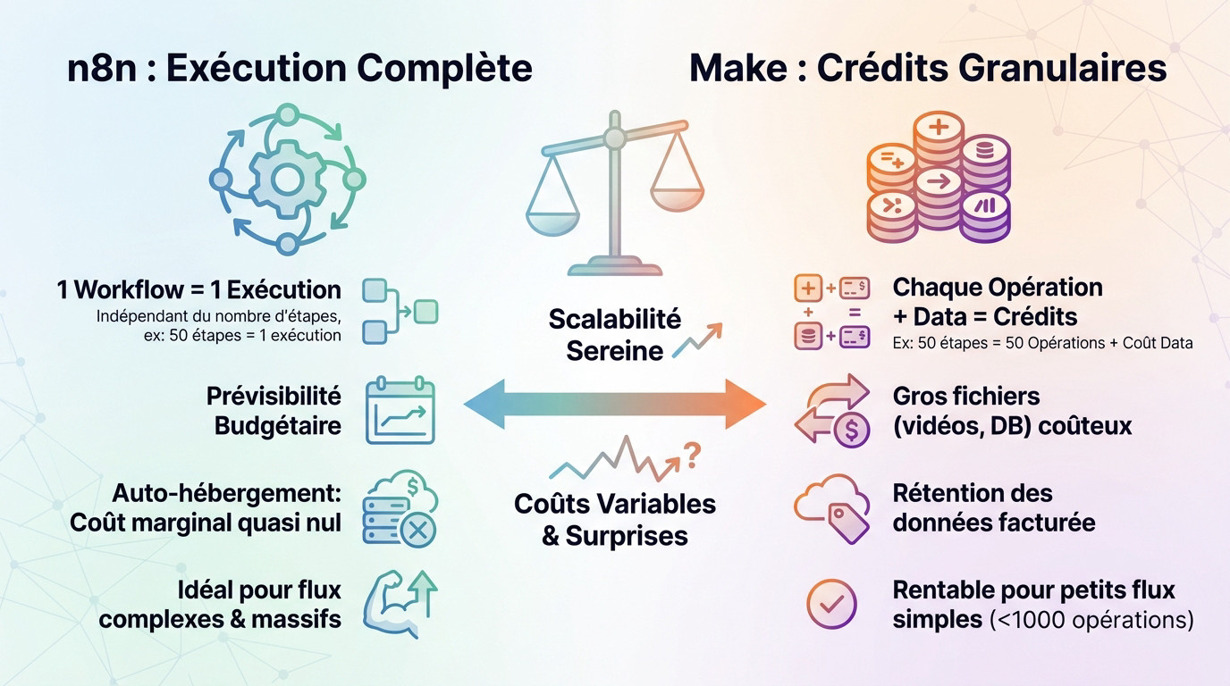Comparaison des modèles de prix entre n8n et Make pour l'automatisation