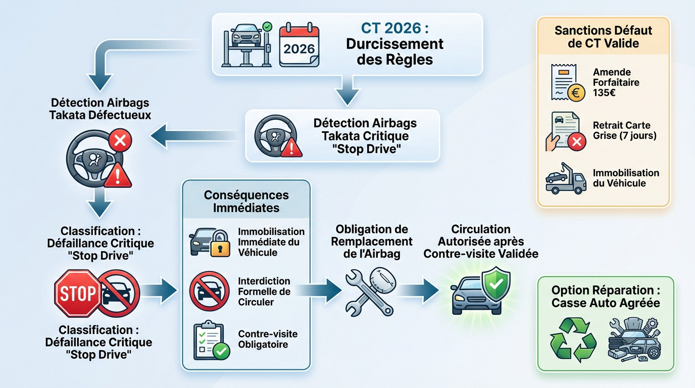 Contrôle technique 2026 : conséquences du défaut airbag Takata et sanctions