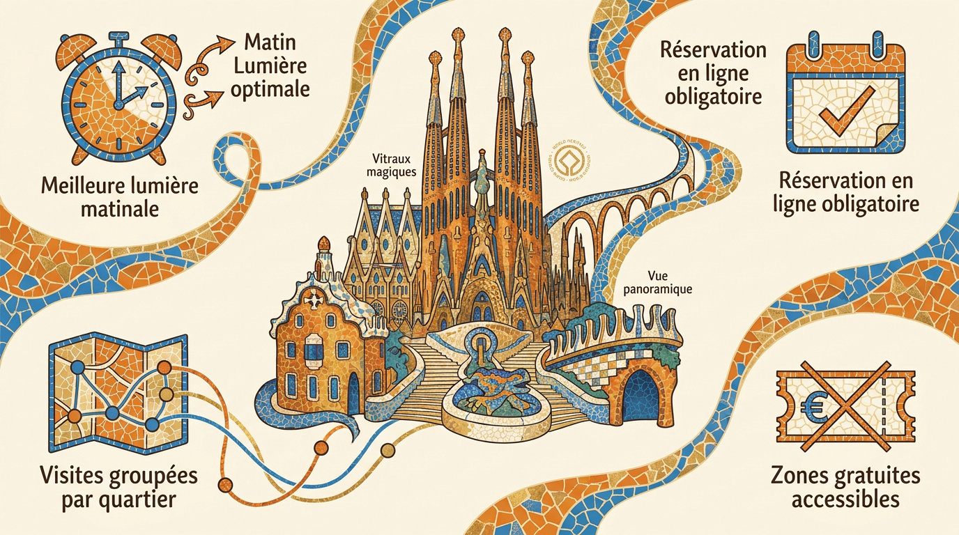 Infographie conseils pratiques pour visiter les monuments de Gaudí à Barcelone