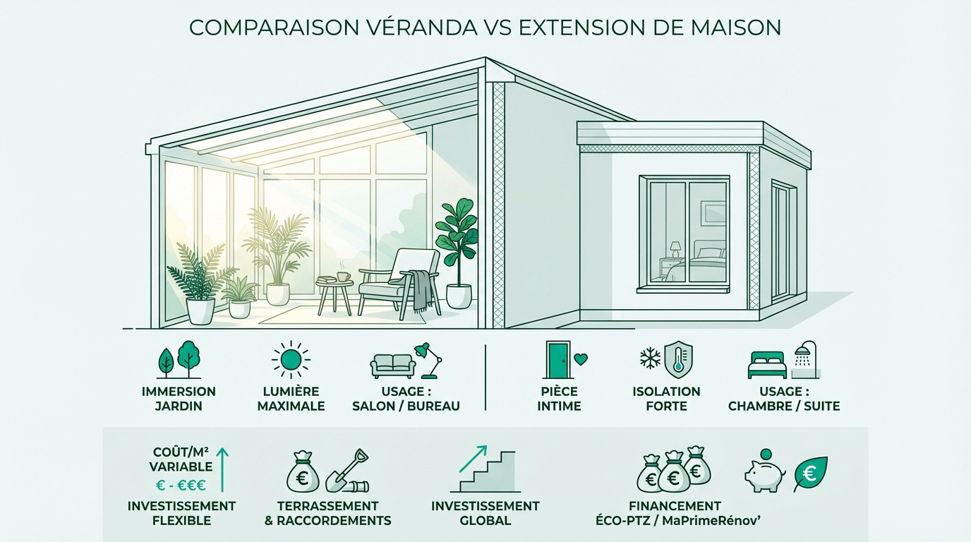 Comparaison entre véranda et extension