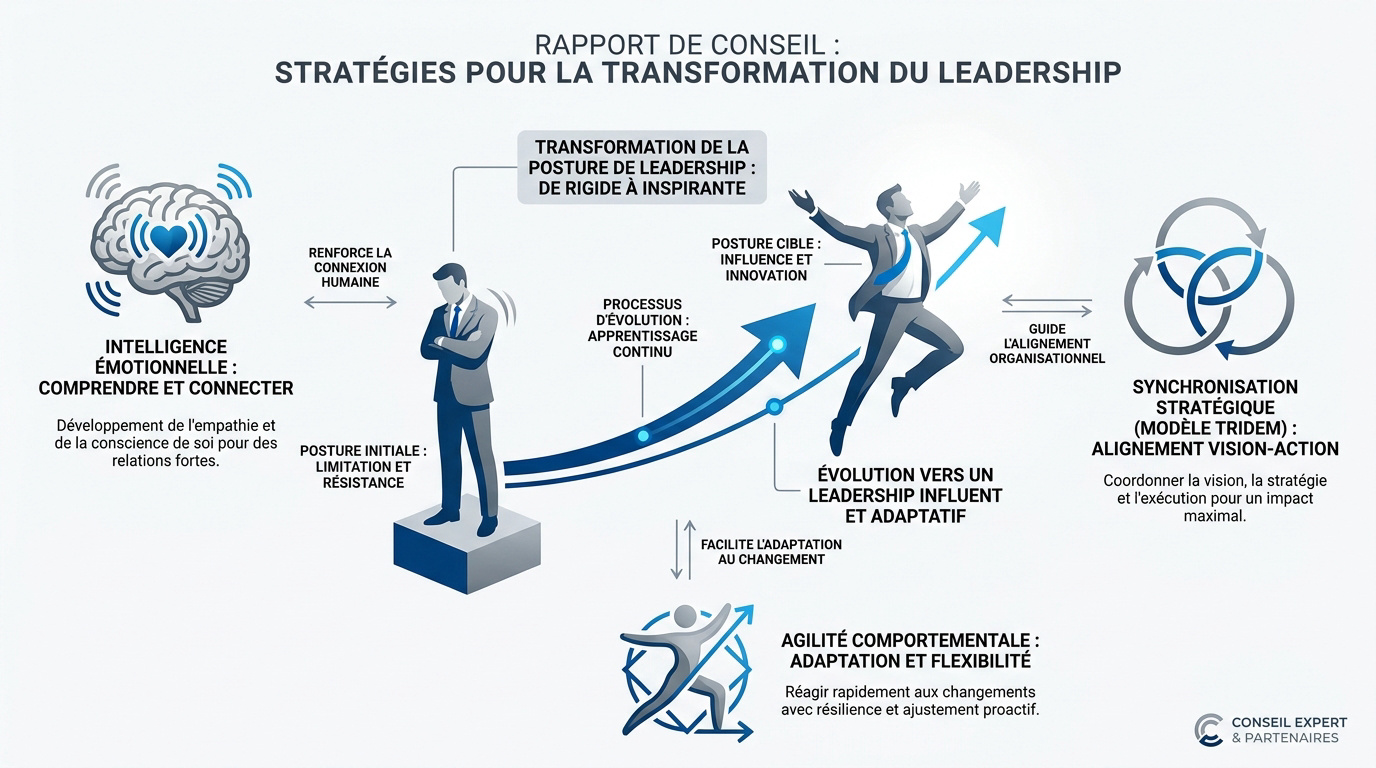 Schéma des stratégies de transformation du leadership et management en entreprise