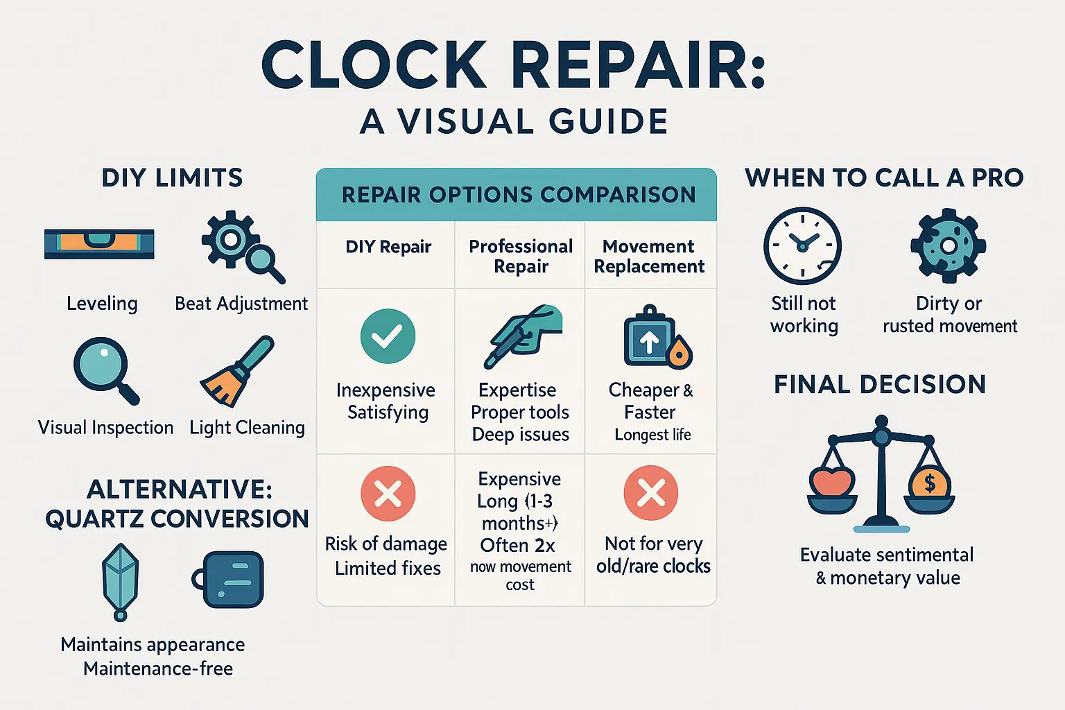 Pendulum clock repair tools and components