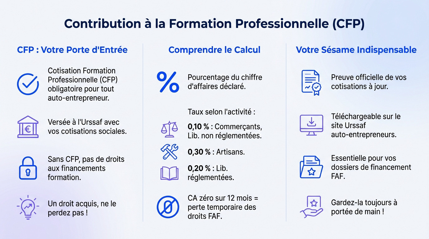 Schéma explicatif du fonctionnement de la contribution à la formation professionnelle pour les auto-entrepreneurs