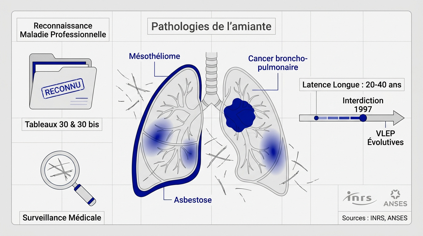 Infographie des pathologies liées à l'amiante