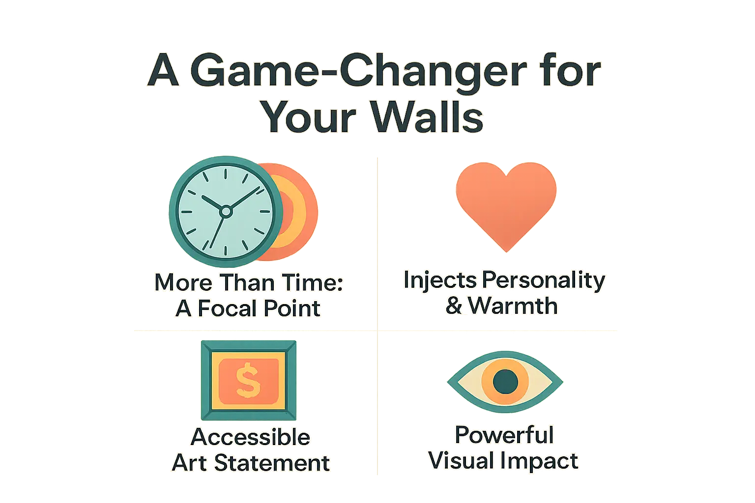 Large wall clock as a <strong>decorative focal point</strong> in a living room