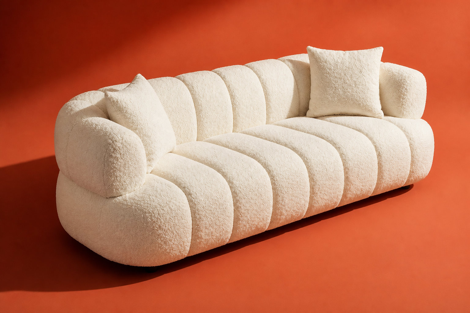 Canapé Arrondi 3 Places En Tissu Bouclette Blanc Cassé - COLIANI