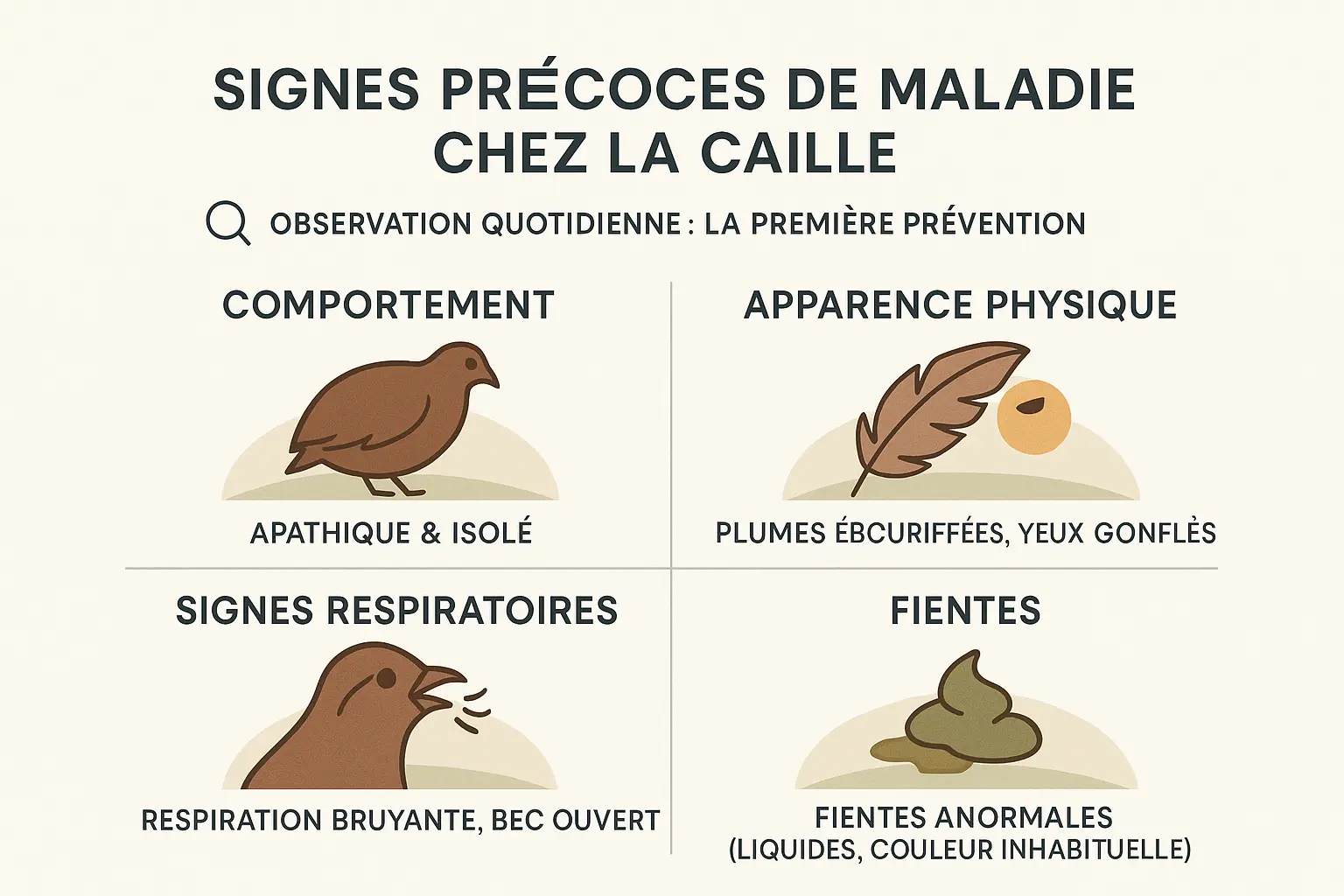 Signes précoces de maladie chez la caille