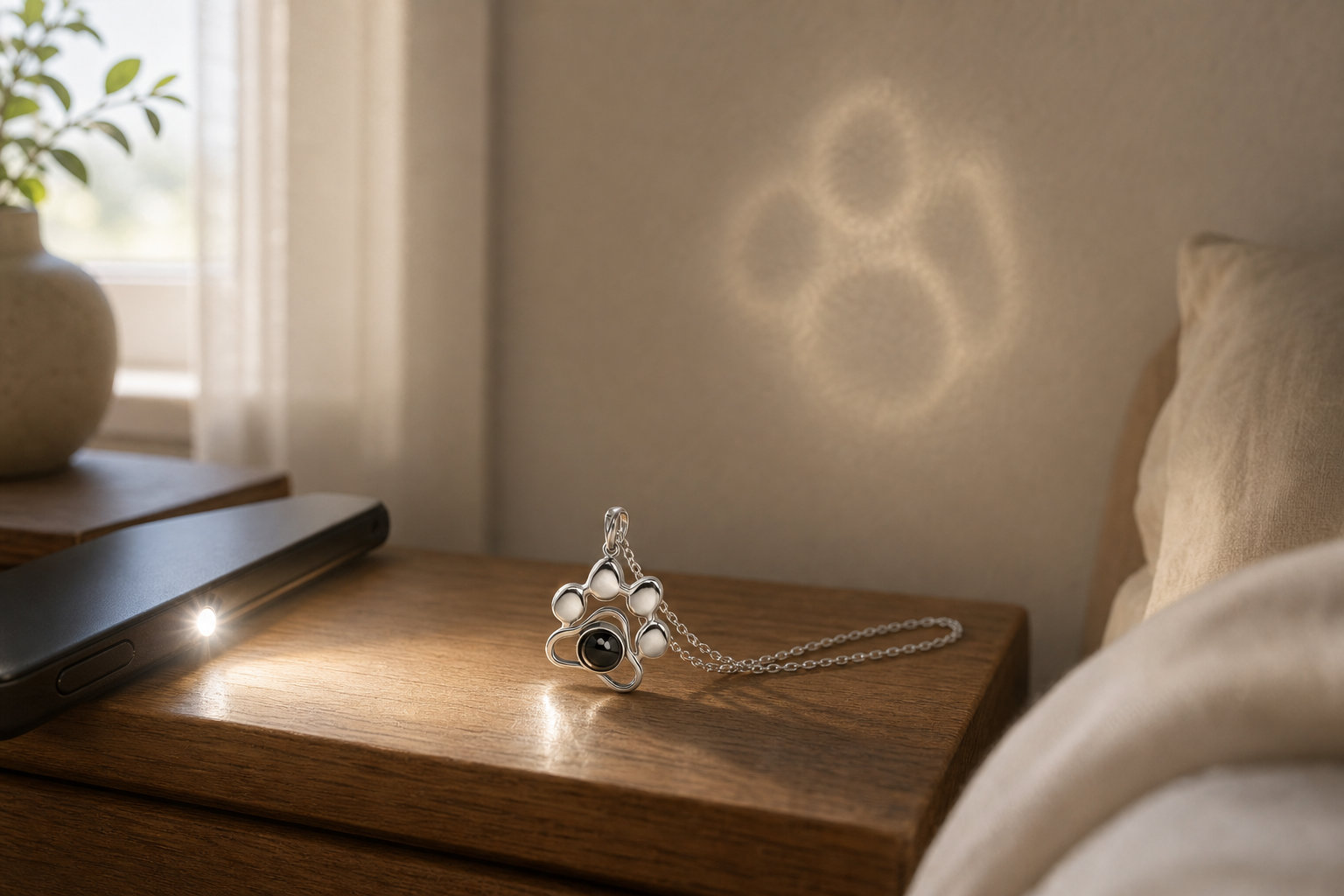 Pendentif patte de chien avec technologie de projection