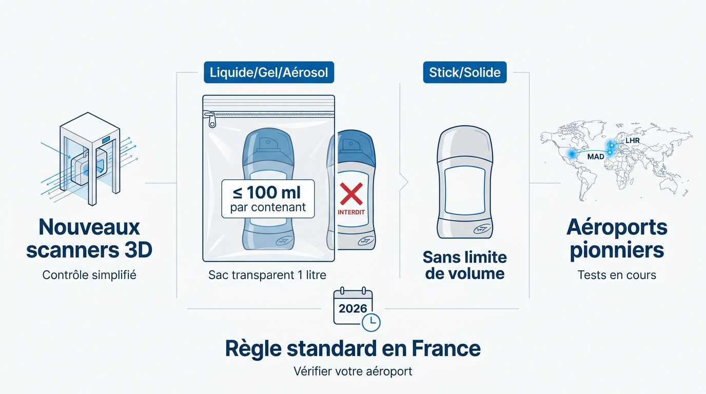 Règles liquides déodorant avion 2026