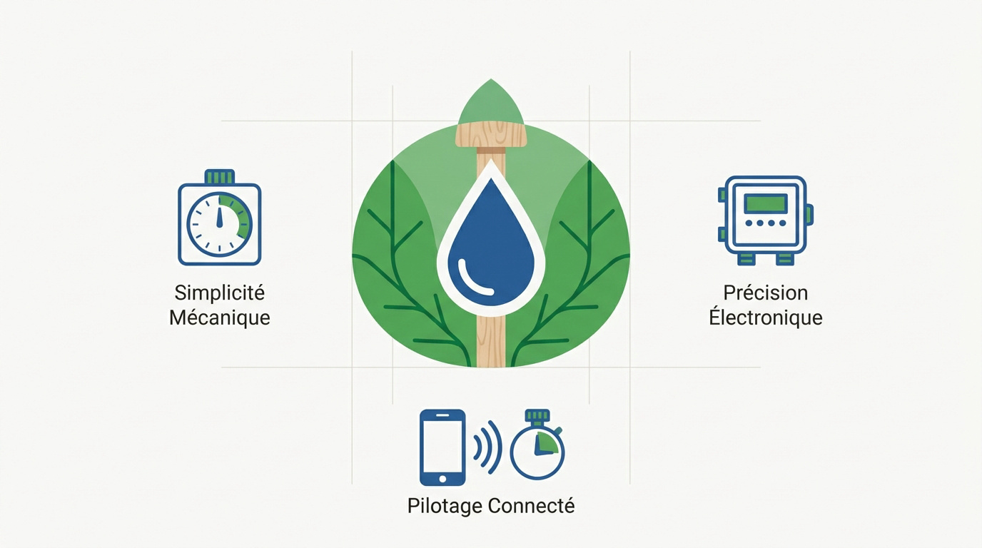 Quel programmateur d'arrosage choisir pour votre jardin ? Évolution des programmateurs d'arrosage du modèle mécanique au connecté