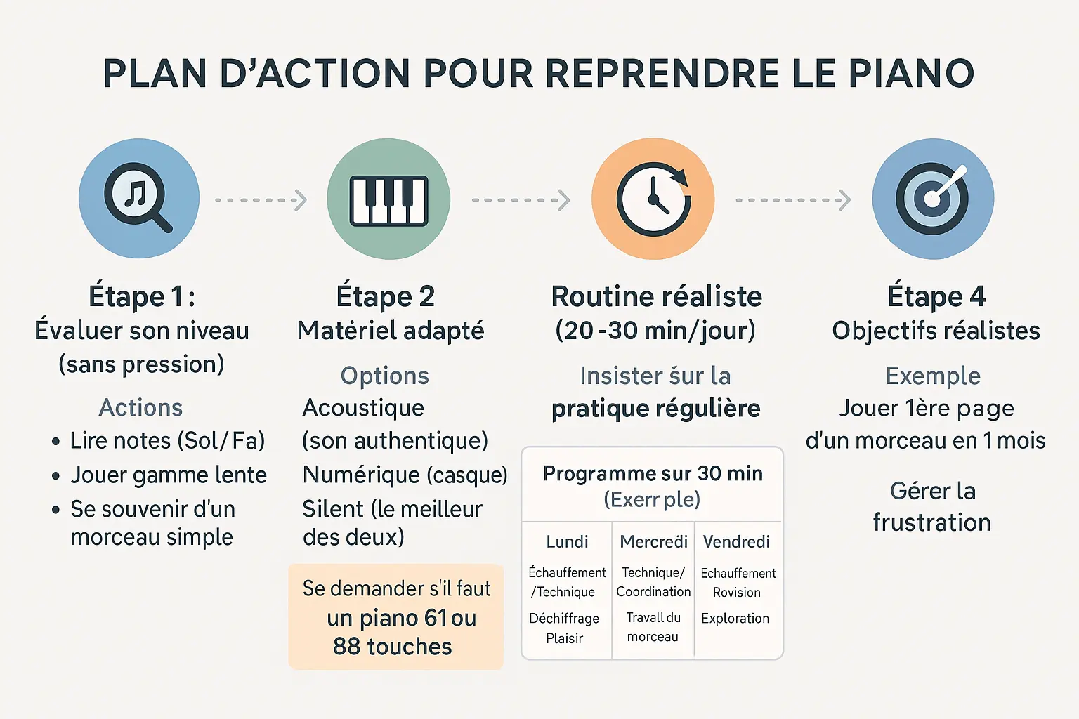 Illustration d'un <strong>piano avec des touches lumineuses pour débuter</strong>