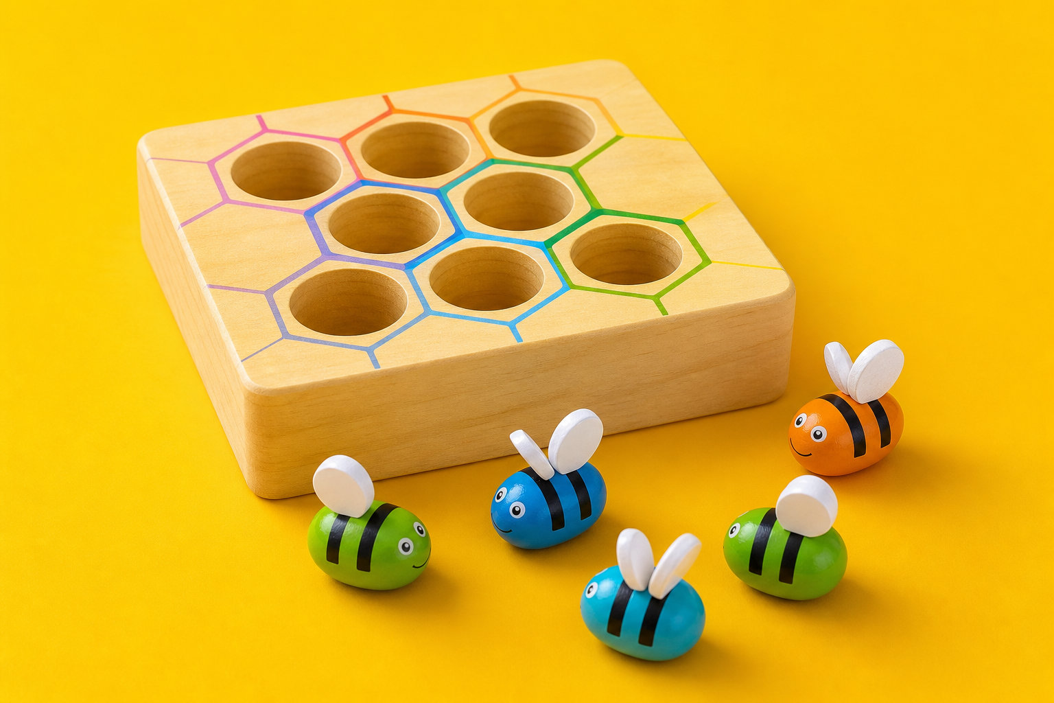 Ruche Montessori en bois pour l'apprentissage des couleurs