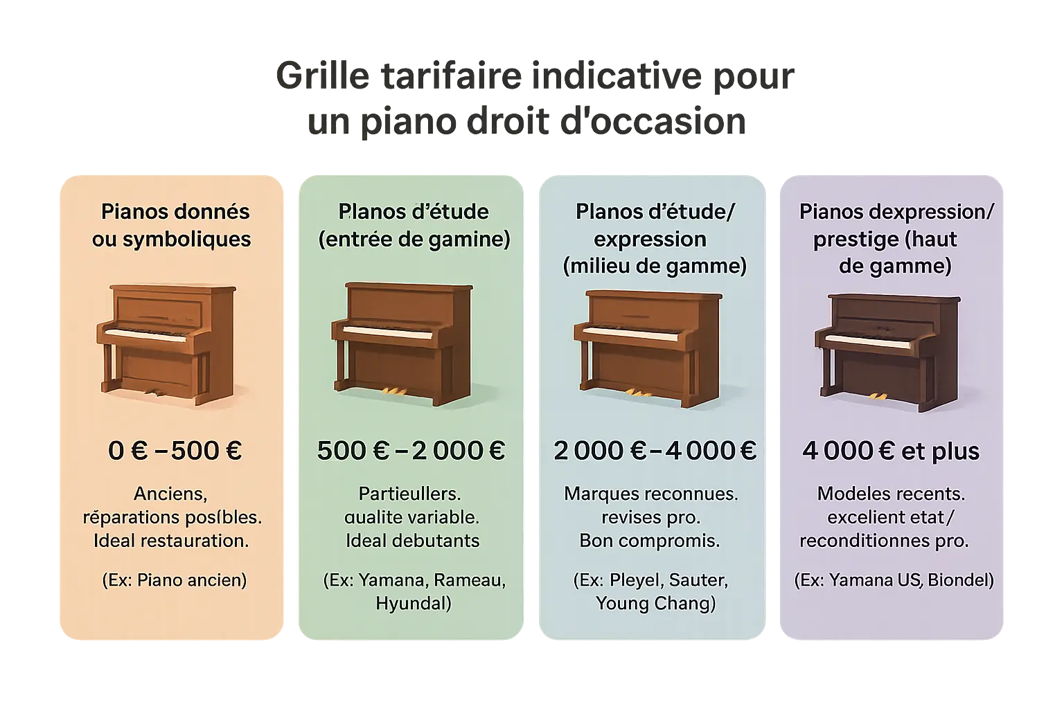 Fourchette de prix pour un piano droit d'occasion