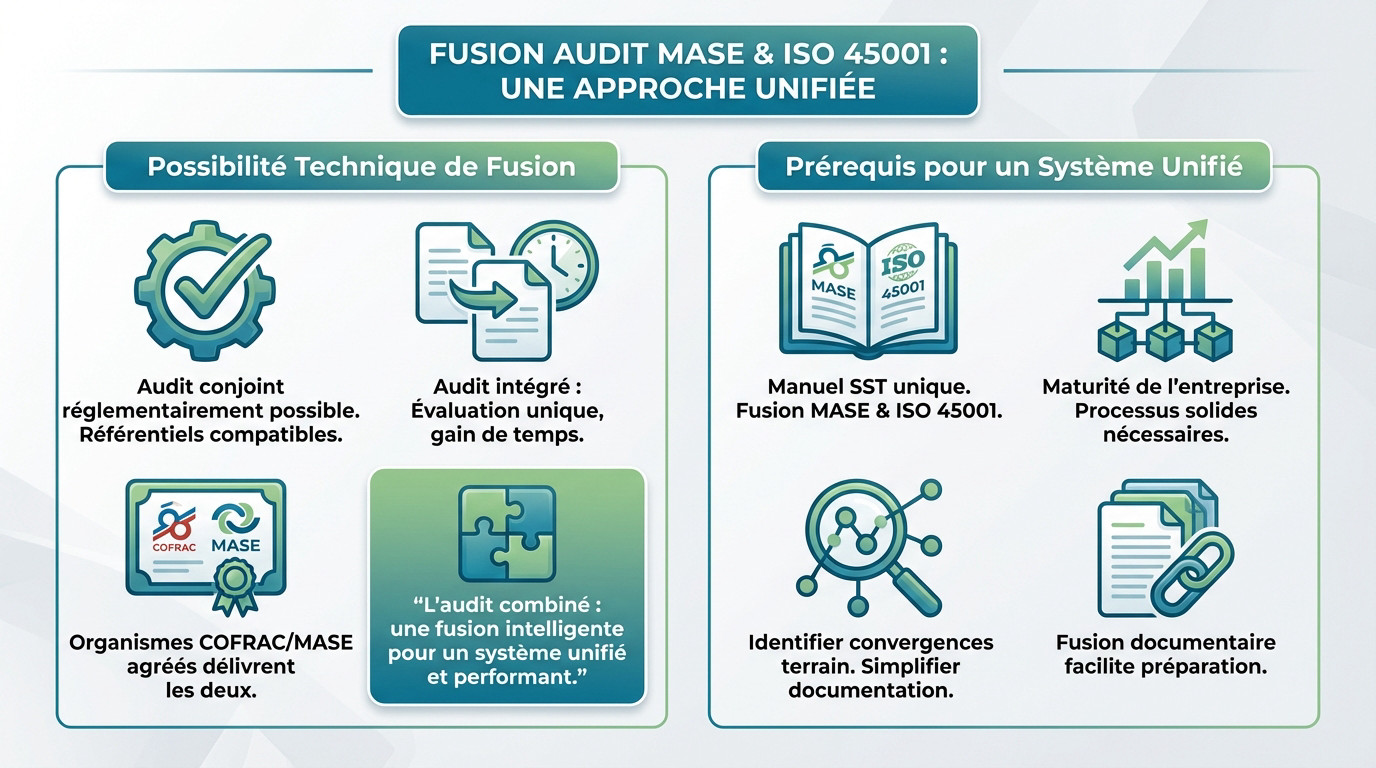 Schéma illustrant la synergie d'un audit combiné entre le référentiel MASE et la norme ISO 45001