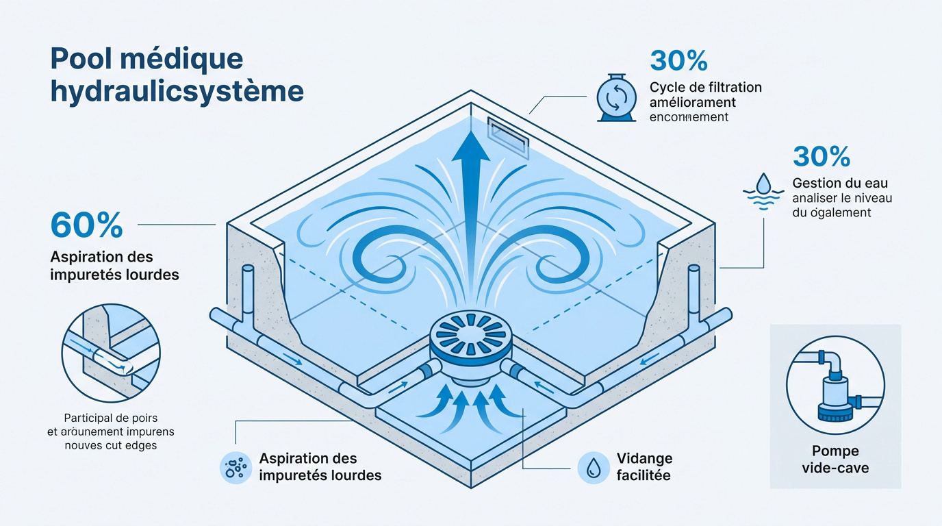 Schéma hydraulique d'une piscine avec bonde de fond et skimmers