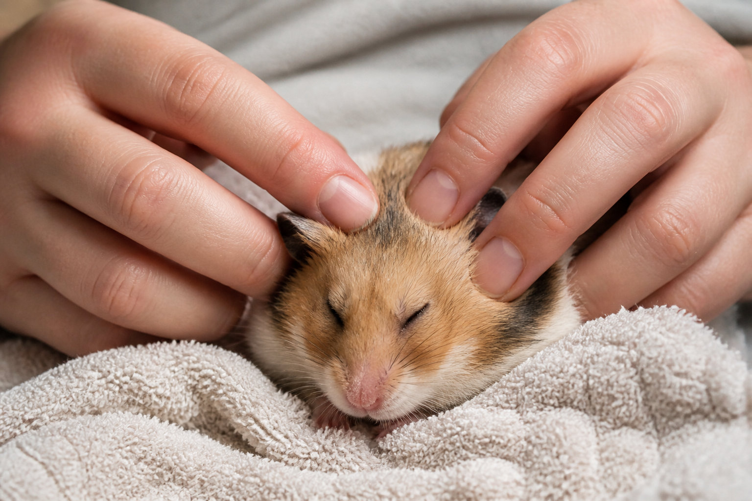 Hamster recevant un massage doux de la tête en convalescence