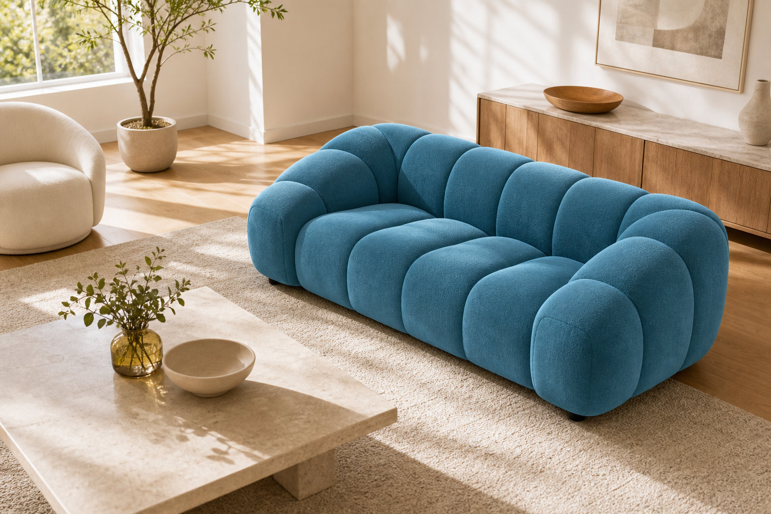 Canapé nuage AVA en velours texturé bleu