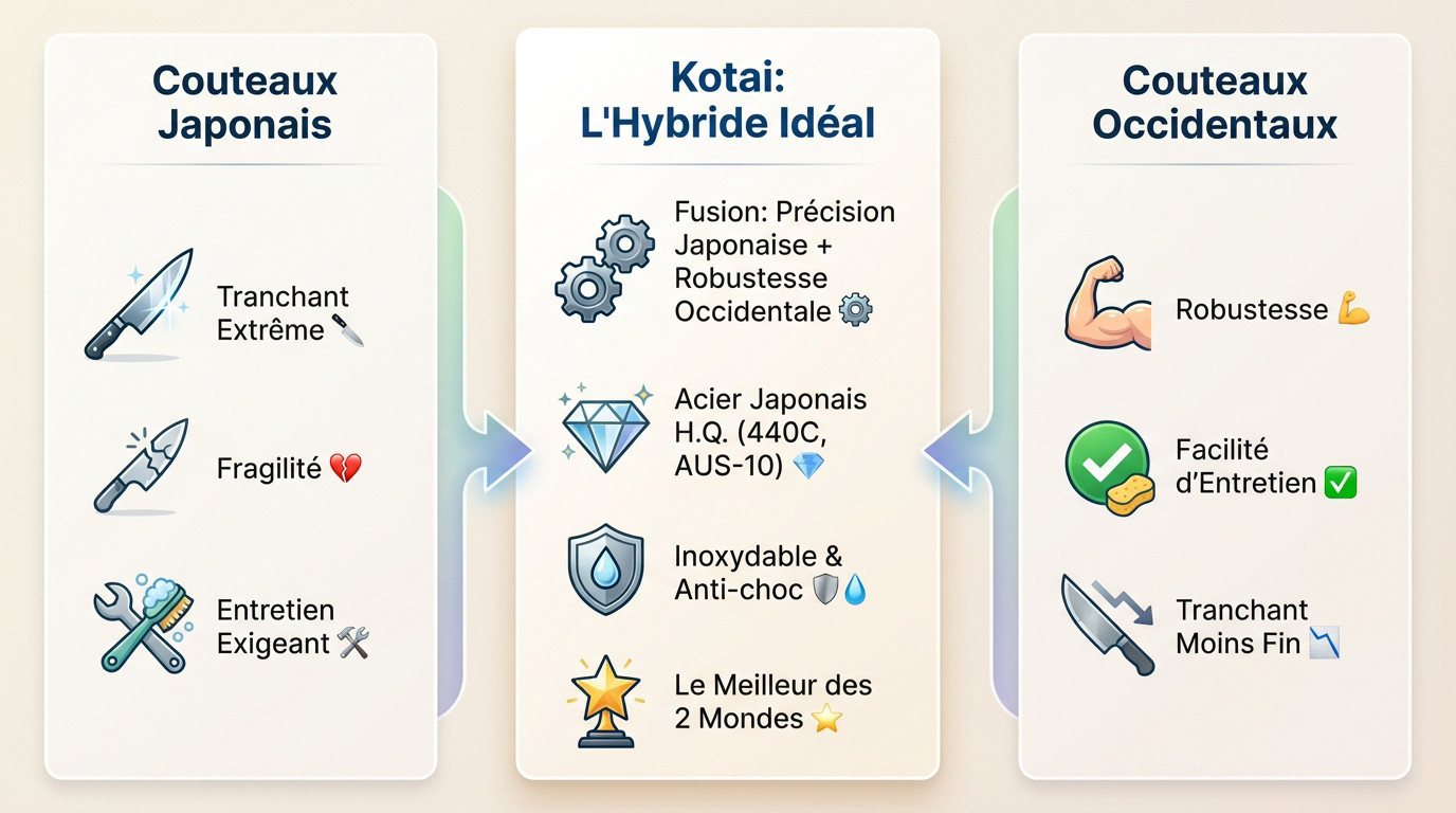 Couteau Kotai hybride alliant tranchant japonais et solidité occidentale