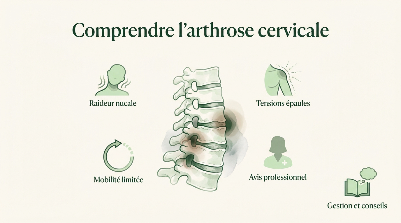 Illustration de l'anatomie cervicale et zones de tensions