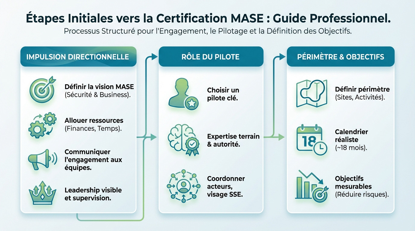 Réunion de direction définissant la stratégie pour les étapes certification mase