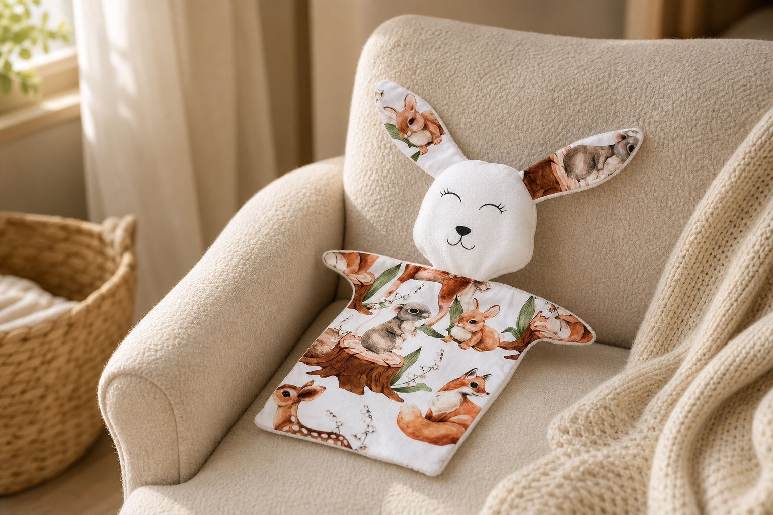Doudou Lapin en tissu Forest avec lapin, écureuil et faon
