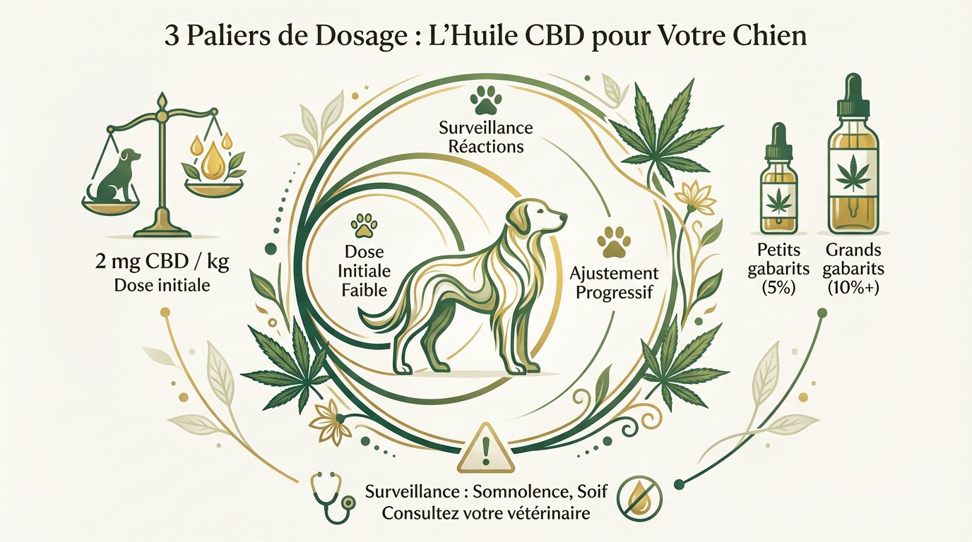 Tableau de dosage de l'huile CBD pour chien selon le poids