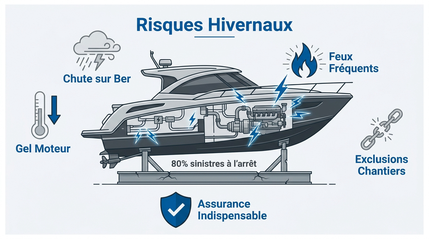 Bateau de plaisance sécurisé sur des bers pour l'hivernage en chantier naval