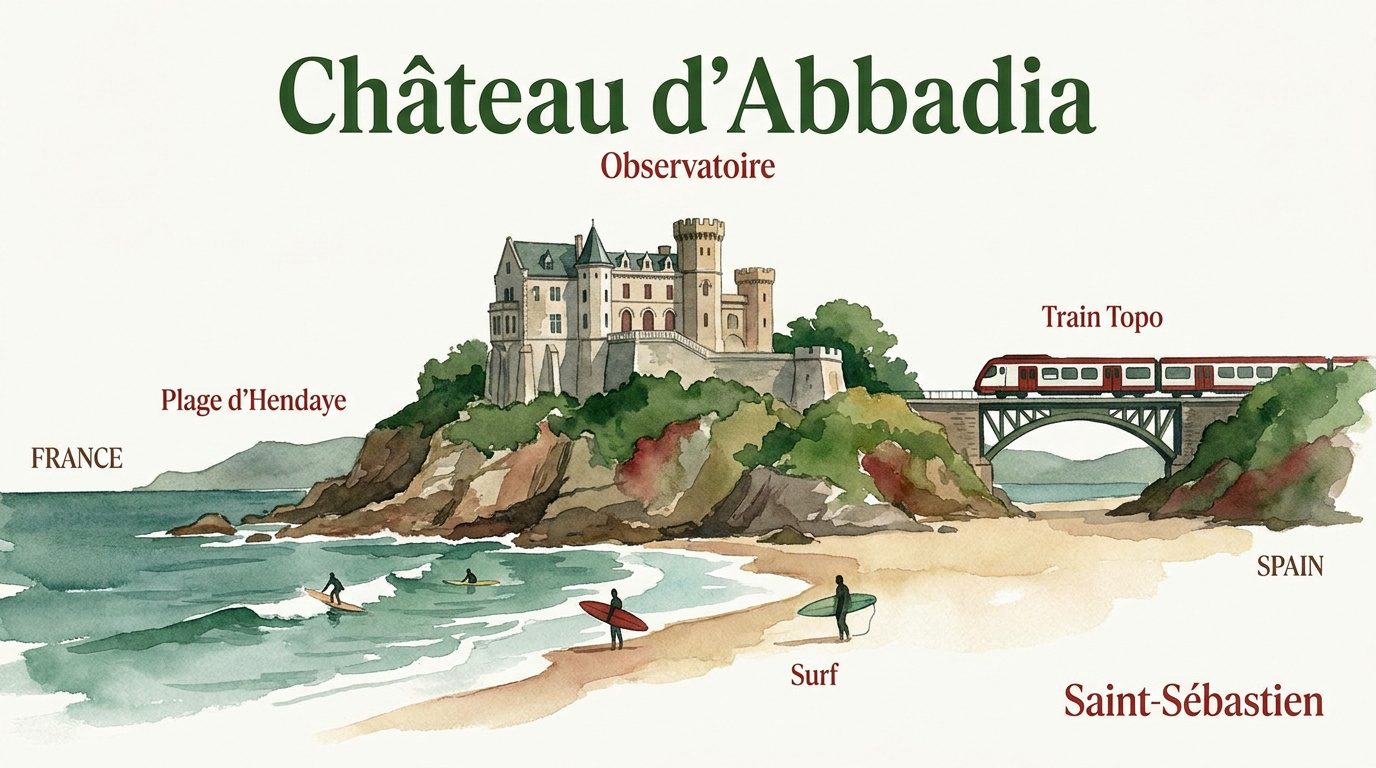 Vue du château d'Abbadia à Hendaye dominant la corniche basque