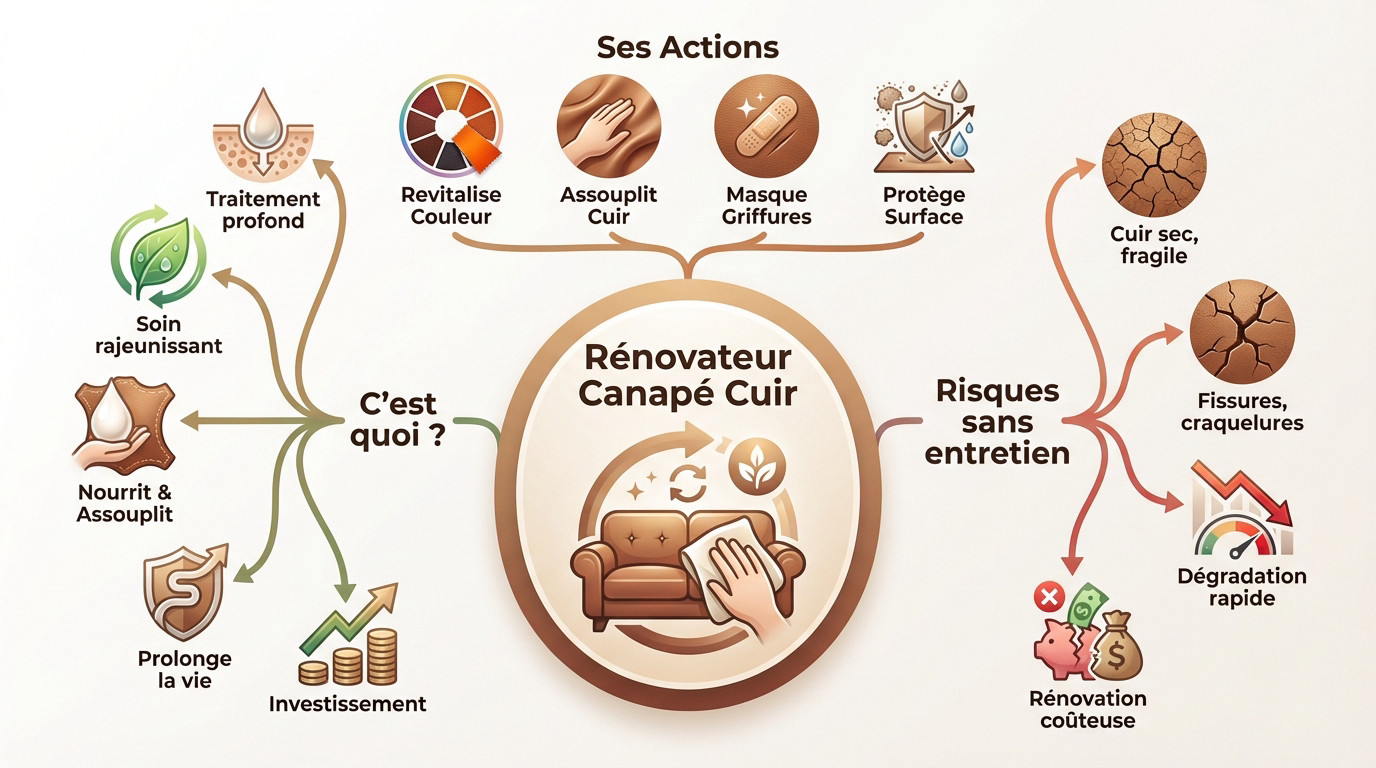 Application d'un rénovateur sur un canapé en cuir pour restaurer son éclat