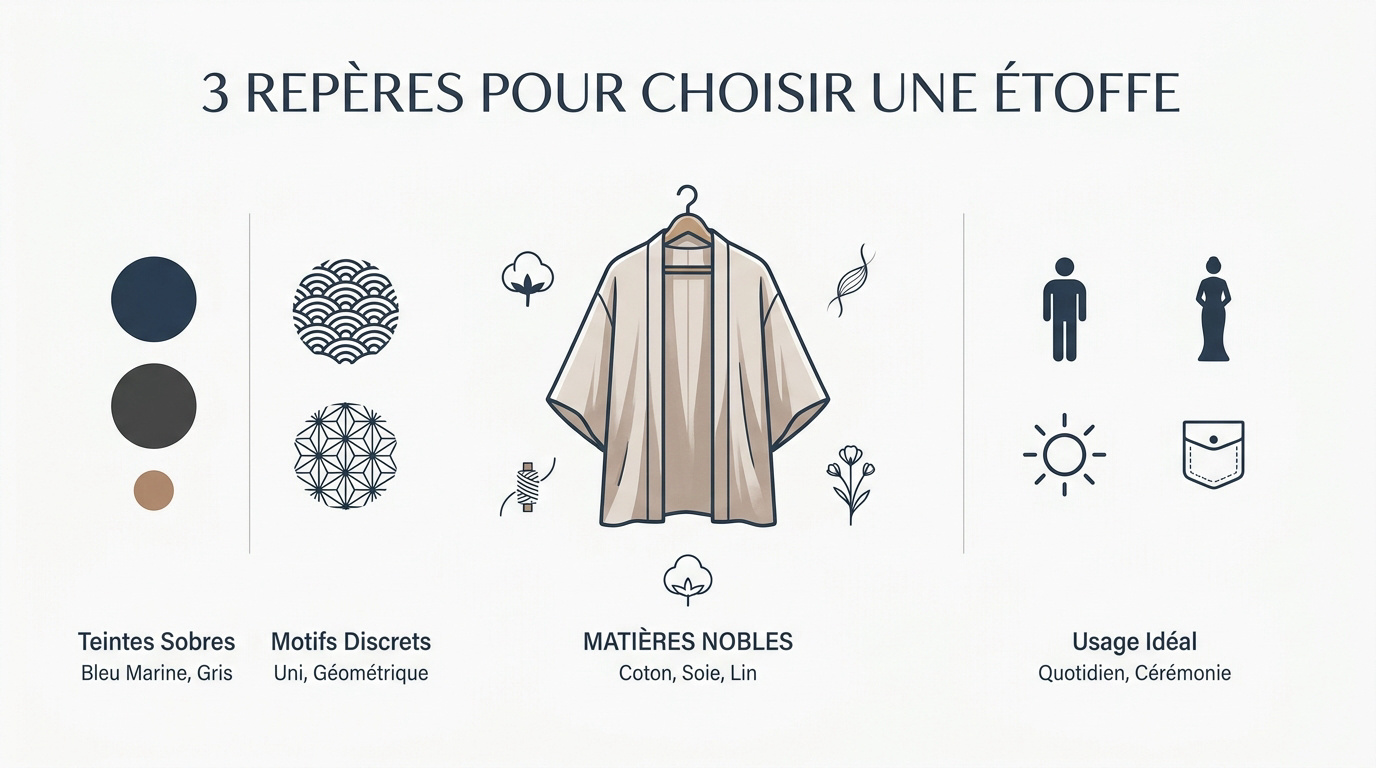 Détail d'un tissu de kimono homme en coton et soie traditionnelle