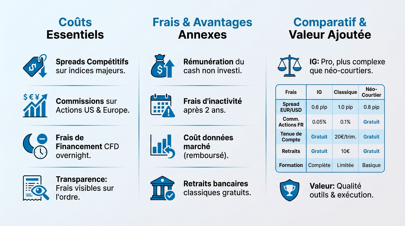 Infographie comparative des frais de trading IG et plateformes concurrentes