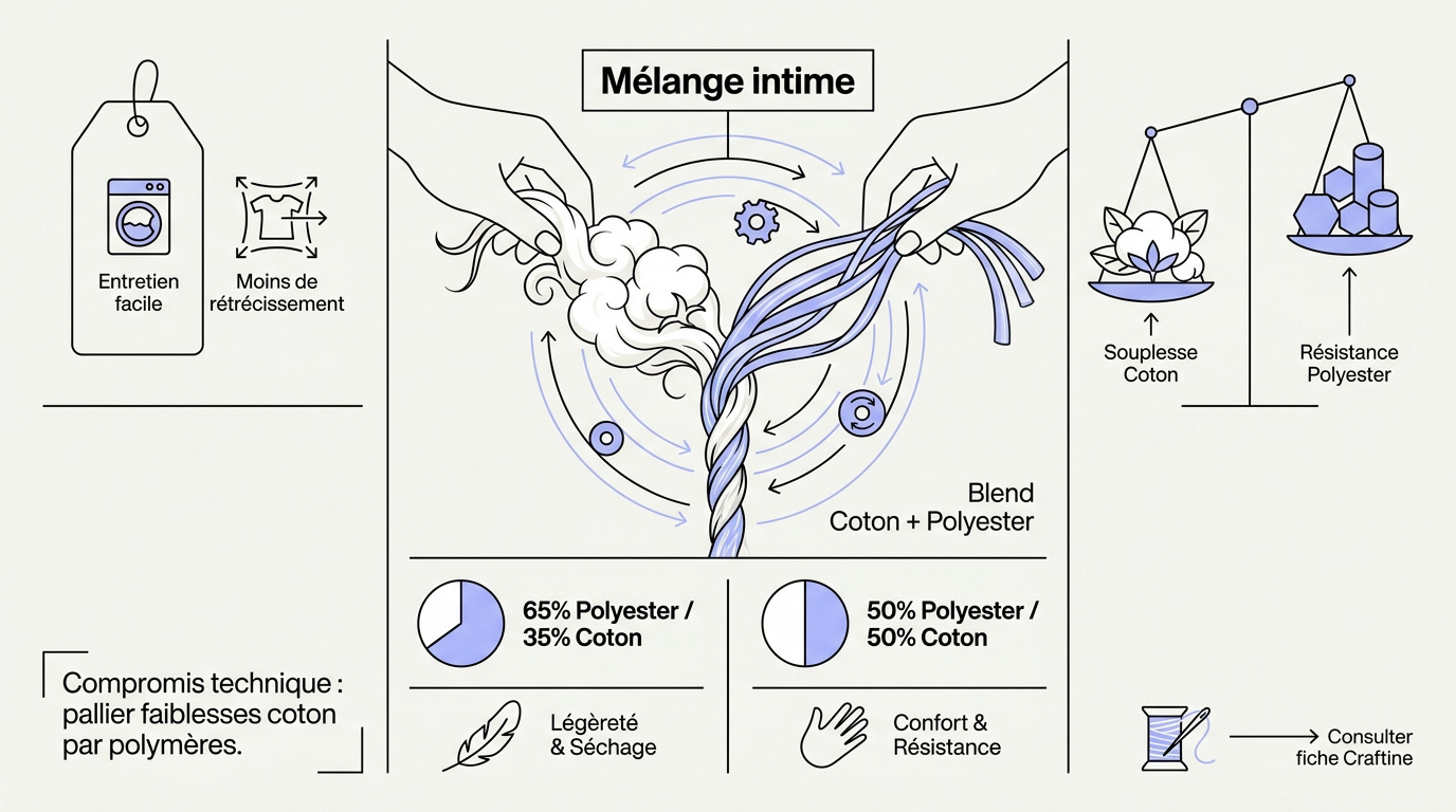 Infographie explicative sur la composition et les avantages du tissu polycoton