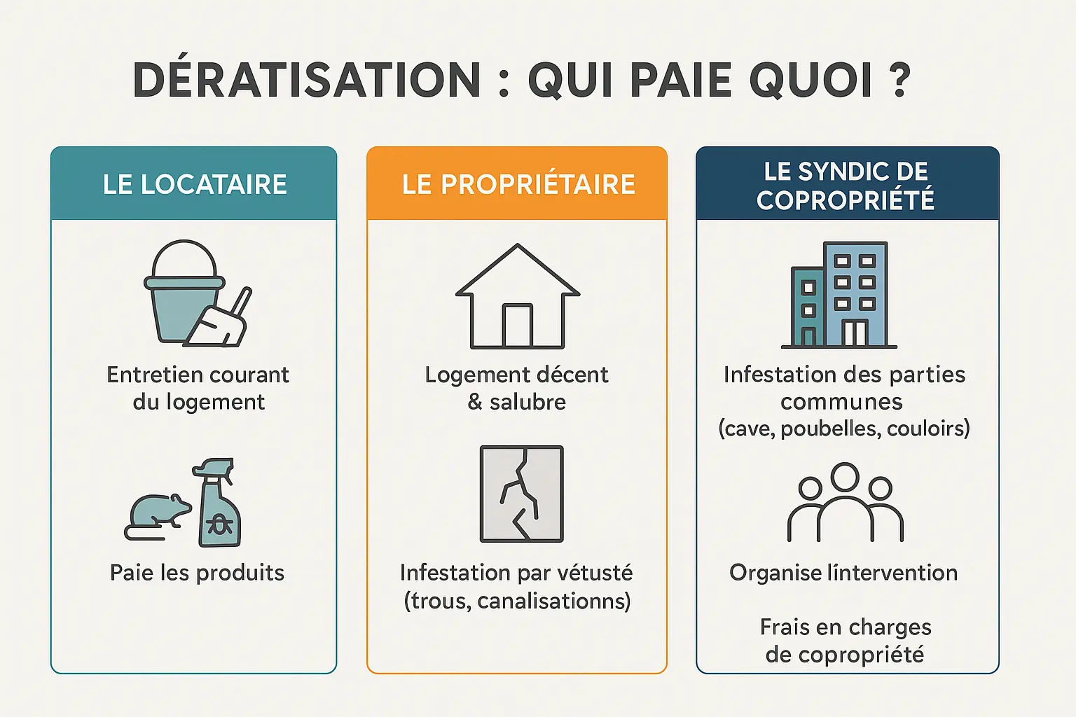 <strong>Responsabilités pour les frais de dératisation</strong> entre locataire, propriétaire et syndic