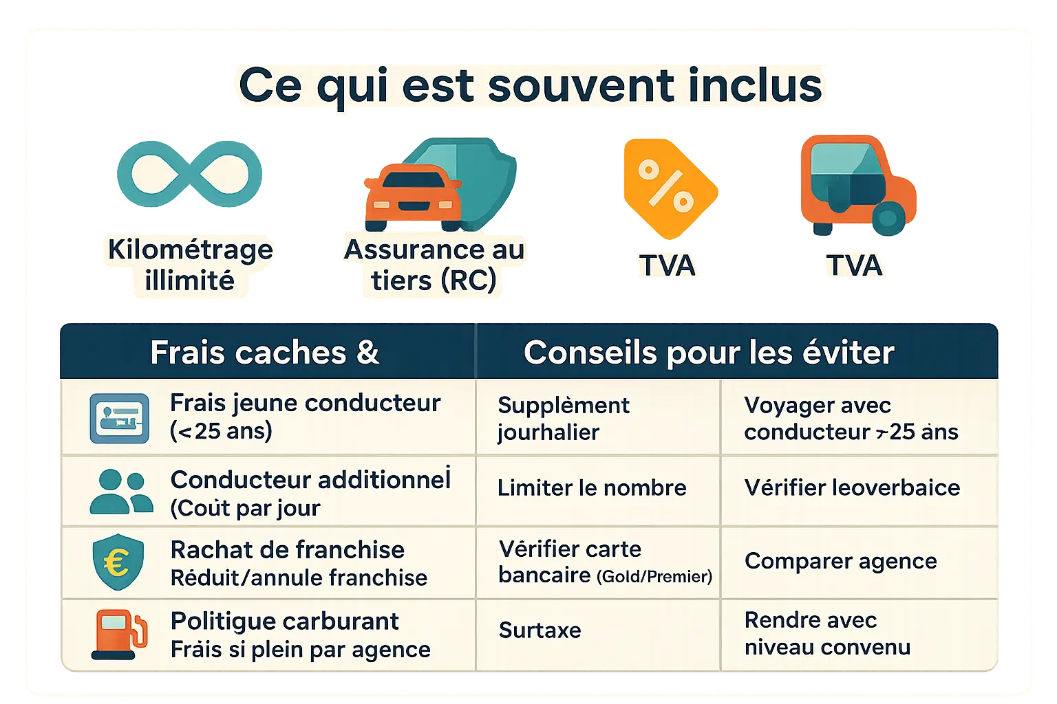 Illustration sur les frais cachés d'une location de voiture
