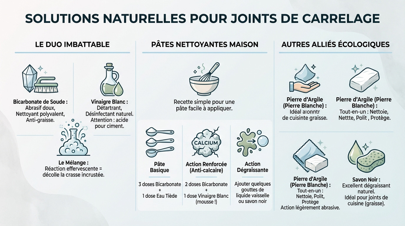 Nettoyage efficace des joints de carrelage avec une p&acirc;te naturelle &agrave; base de bicarbonate