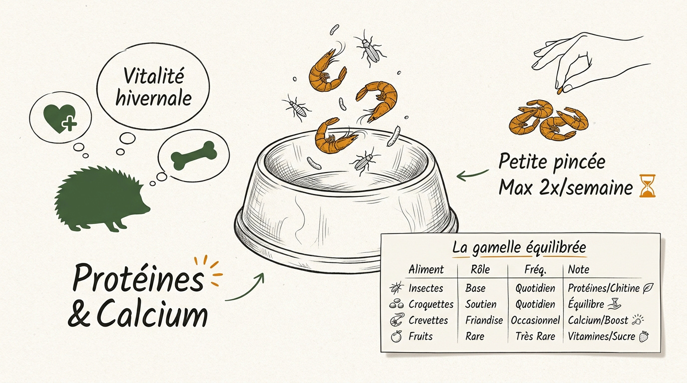 Guide visuel pour l'alimentation équilibrée d'un hérisson au jardin