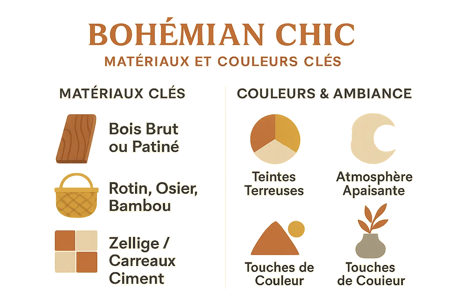 Salle de bain bohème chic avec matériaux naturels et couleurs terreuses