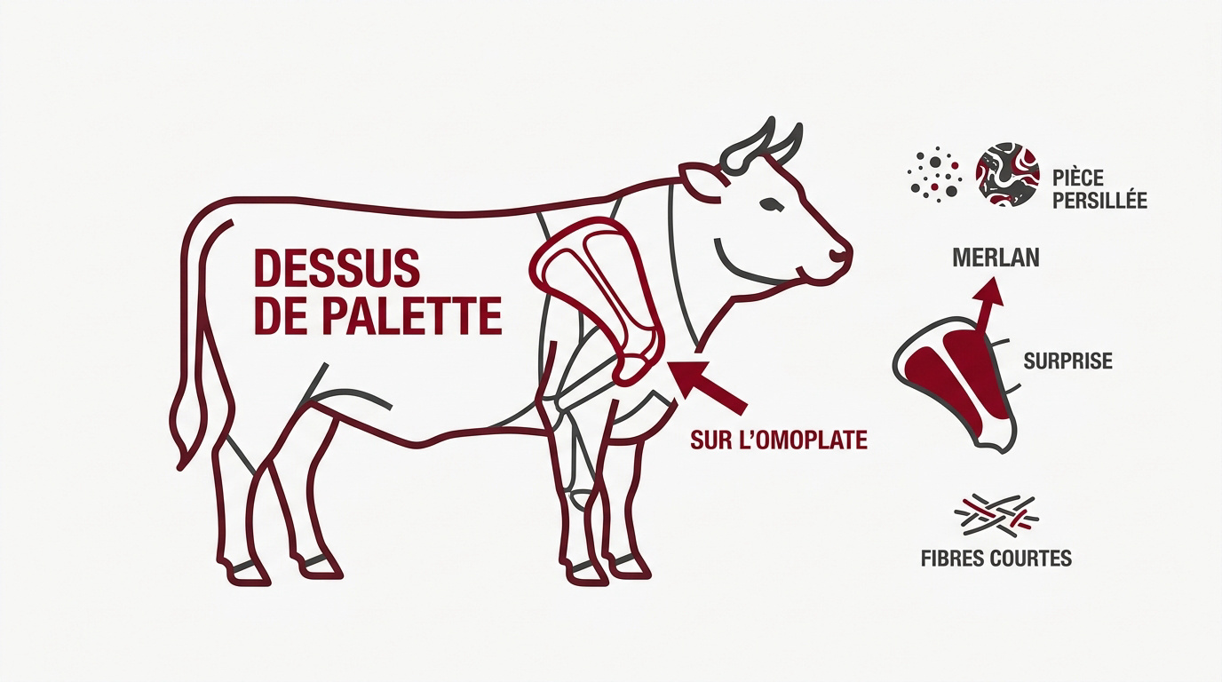 Localisation du dessus de palette sur l'épaule du bœuf