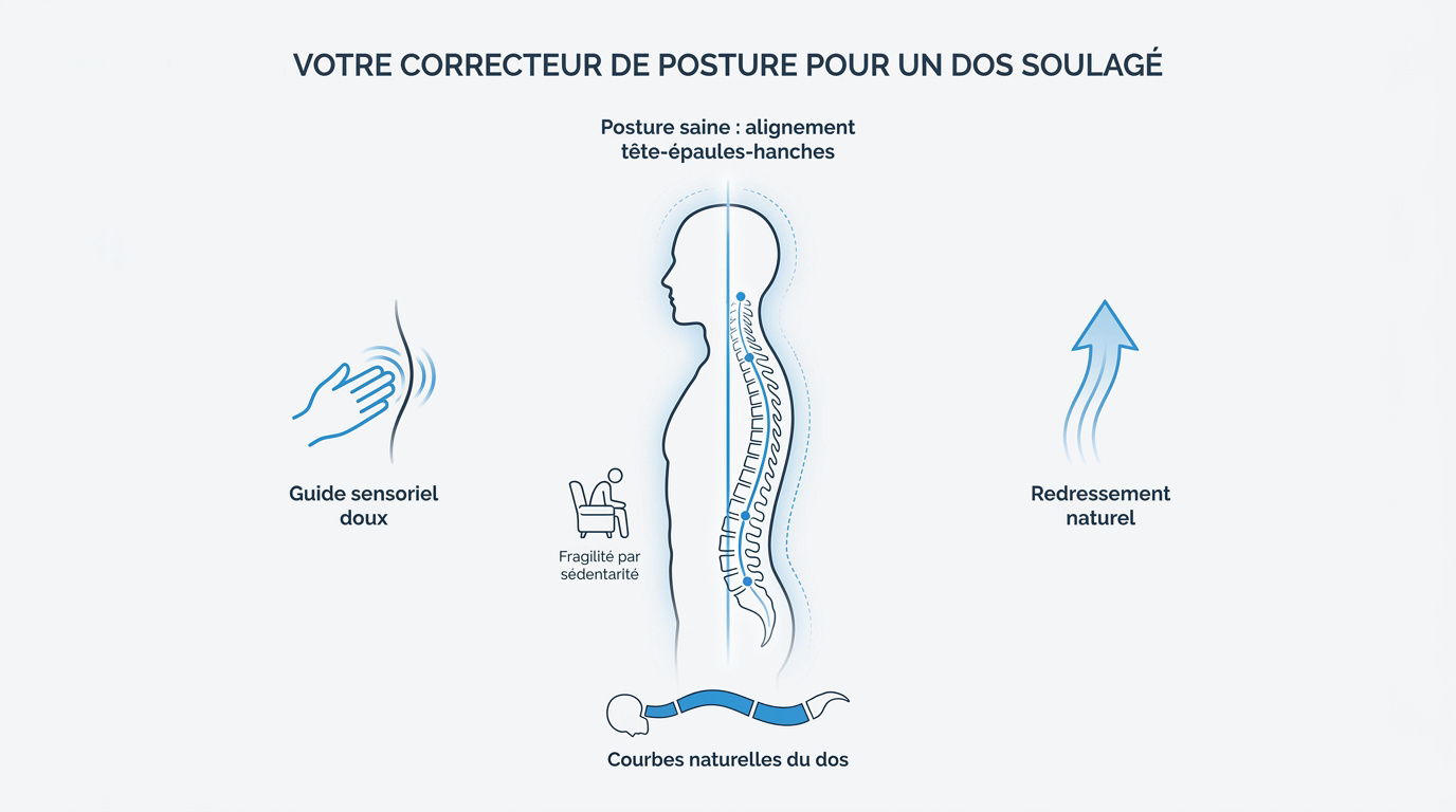 Personne portant un correcteur de posture pour soulager son dos
